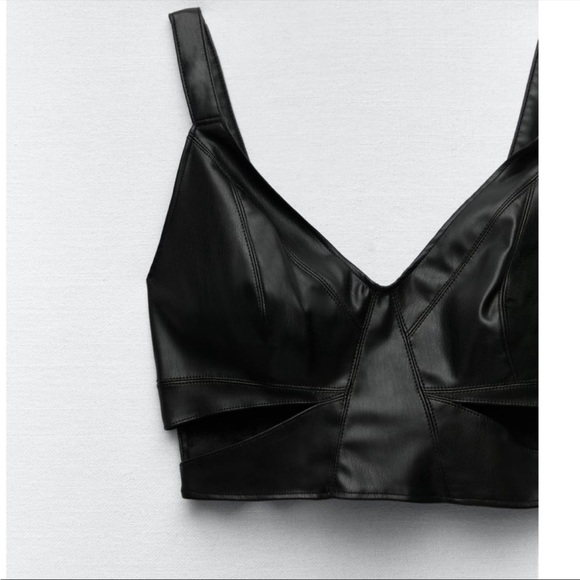 Zara Faux Leather Cut Out Top - Picture 3 of 4